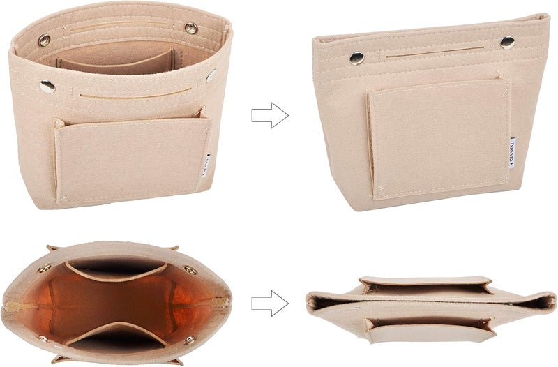 Vercord Mini Slim Small Felt Purse Organizer Insert Inside Handbag Tote Pocketbook for Women Beige - Image 5